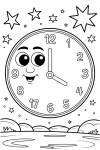 Kolorowanka do druku - Księżycowy zegar na nocnym niebie (PDF)