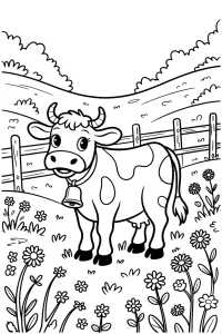 Kolorowanka do druku - Łaciata krowa z dzwoneczkiem (PDF)