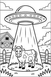 Kolorowanka do druku - Latający spodek nad farmą (PDF)