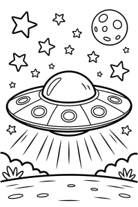 Kolorowanka do druku - Latający spodek w kosmosie (PDF)