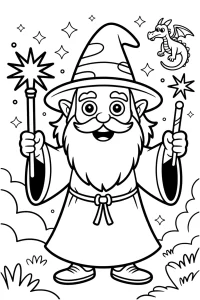 Kolorowanka do druku - Mądry czarodziej i mały smok (PDF)