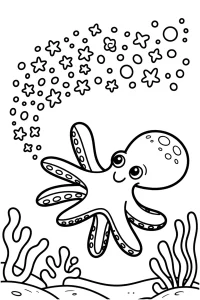 Kolorowanka do druku - Magiczna ośmiornica i gwiazdki (PDF)