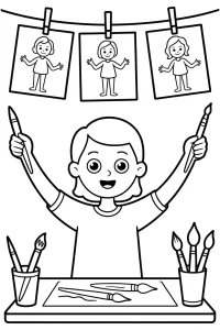 Kolorowanka do druku - Mała artystka w swojej pracowni (PDF)