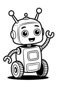Kolorowanka do druku - Mały robot na kółkach macha (PDF)