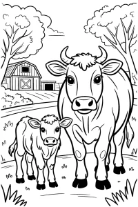 Kolorowanka do druku - Mama krowa i jej cielaczek (PDF)