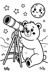 Kolorowanka do druku - Miś astronom obserwuje księżyc (PDF)