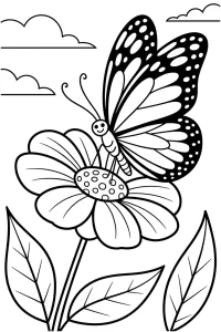 Kolorowanka do druku - Motyl monarcha na kwiecie (PDF)