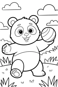 Kolorowanka do druku - Panda bawiąca się piłką (PDF)