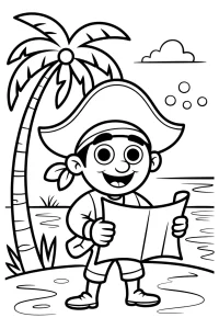 Kolorowanka do druku - Pirat z mapą na plaży (PDF)