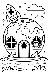 Kolorowanka do druku - Planeta Ziemia jako domek (PDF)
