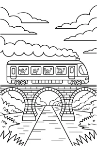 Kolorowanka do druku - Pociąg na kamiennym wiadukcie (PDF)