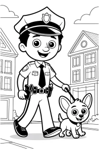 Pobierz PDF policjant na spacerze z psem darmowa kolorowanka do druku