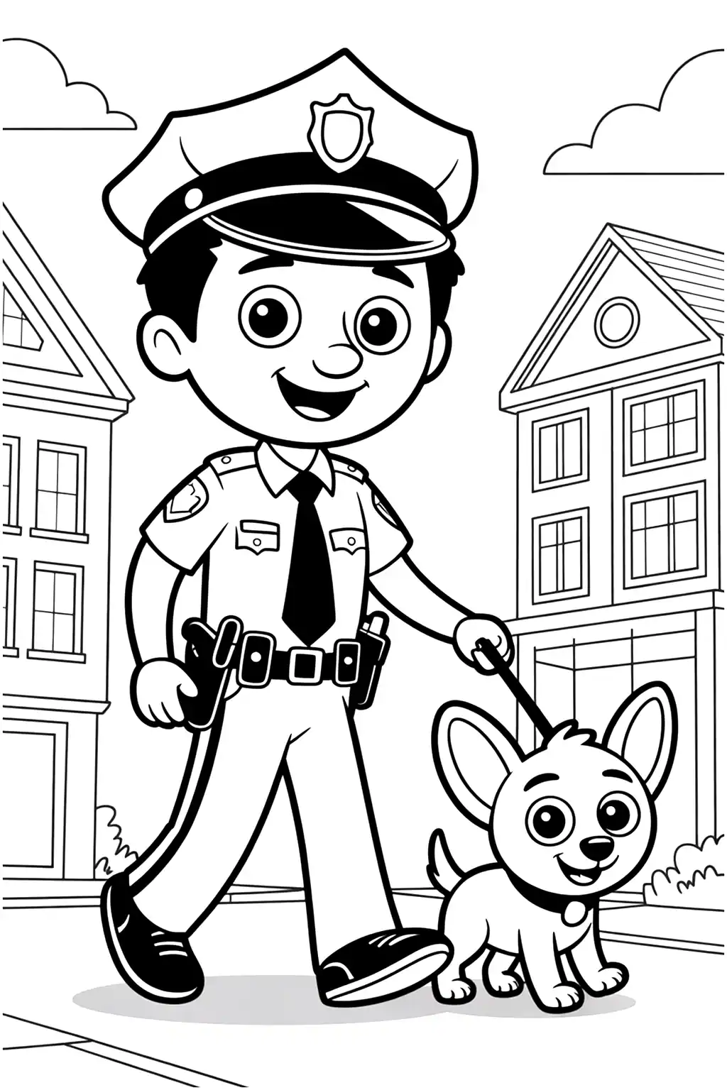 Pobierz PDF policjant na spacerze z psem darmowa kolorowanka do druku