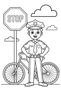 Policjant przy znaku STOP Kolorowanka do druku - Policjant przy znaku STOP (PDF)