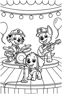 Kolorowanka do druku - Psi Patrol gra rockowy koncert (PDF)
