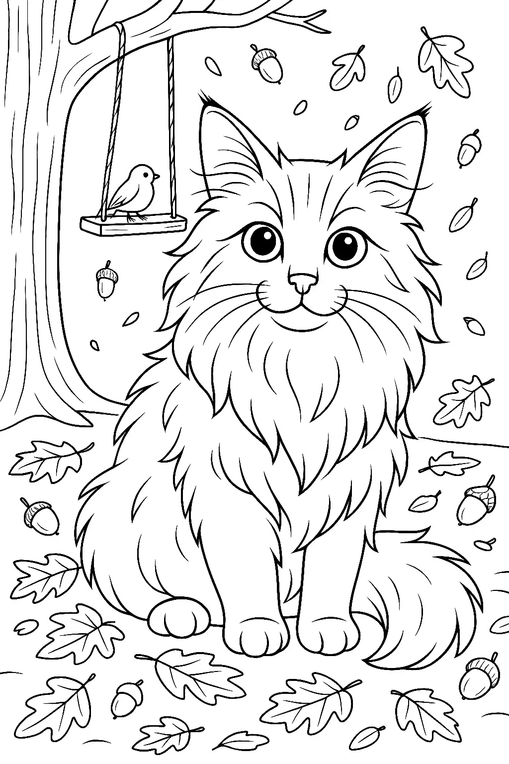 Pobierz PDF puszysty kot maine coon na dywanie darmowa kolorowanka do druku