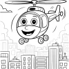 Pobierz PDF radosny helikopter nad miastem darmowa kolorowanka do druku