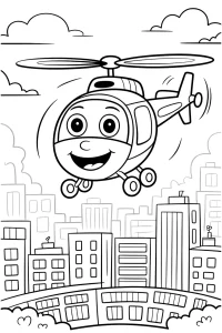 Kolorowanka do druku - Helikopter ląduje na polanie (PDF)