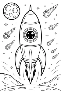 Kolorowanka do druku - Rakieta lądująca na obcej planecie (PDF)