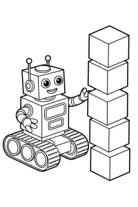 Kolorowanka do druku - Robot budowniczy układający wieżę (PDF)