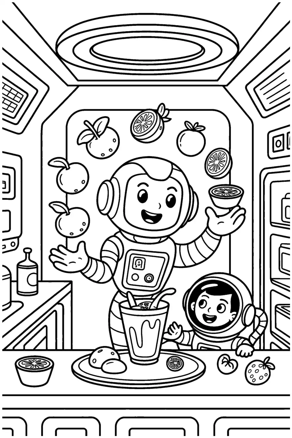Pobierz PDF robot i astronauta robia koktajle darmowa kolorowanka do druku