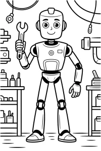 Kolorowanka do druku - Robot mechanik z kluczem francuskim (PDF)