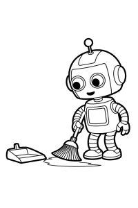 Kolorowanka do druku - Robot sprzątający z miotłą i szufelką (PDF)