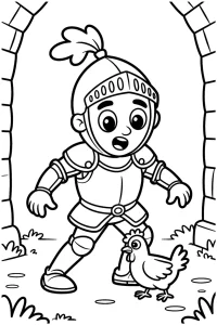 Kolorowanka do druku - Rycerz i mała kurka (PDF)