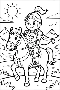 Kolorowanka do druku - Rycerz na koniu wyrusza na wyprawę (PDF)