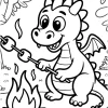 Pobierz PDF smok piecze pianki przy ogniu darmowa kolorowanka do druku