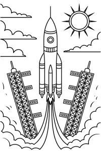 Kolorowanka do druku - Startująca rakieta kosmiczna (PDF)