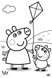 Kolorowanka do druku - Świnka Peppa puszcza latawiec (PDF)