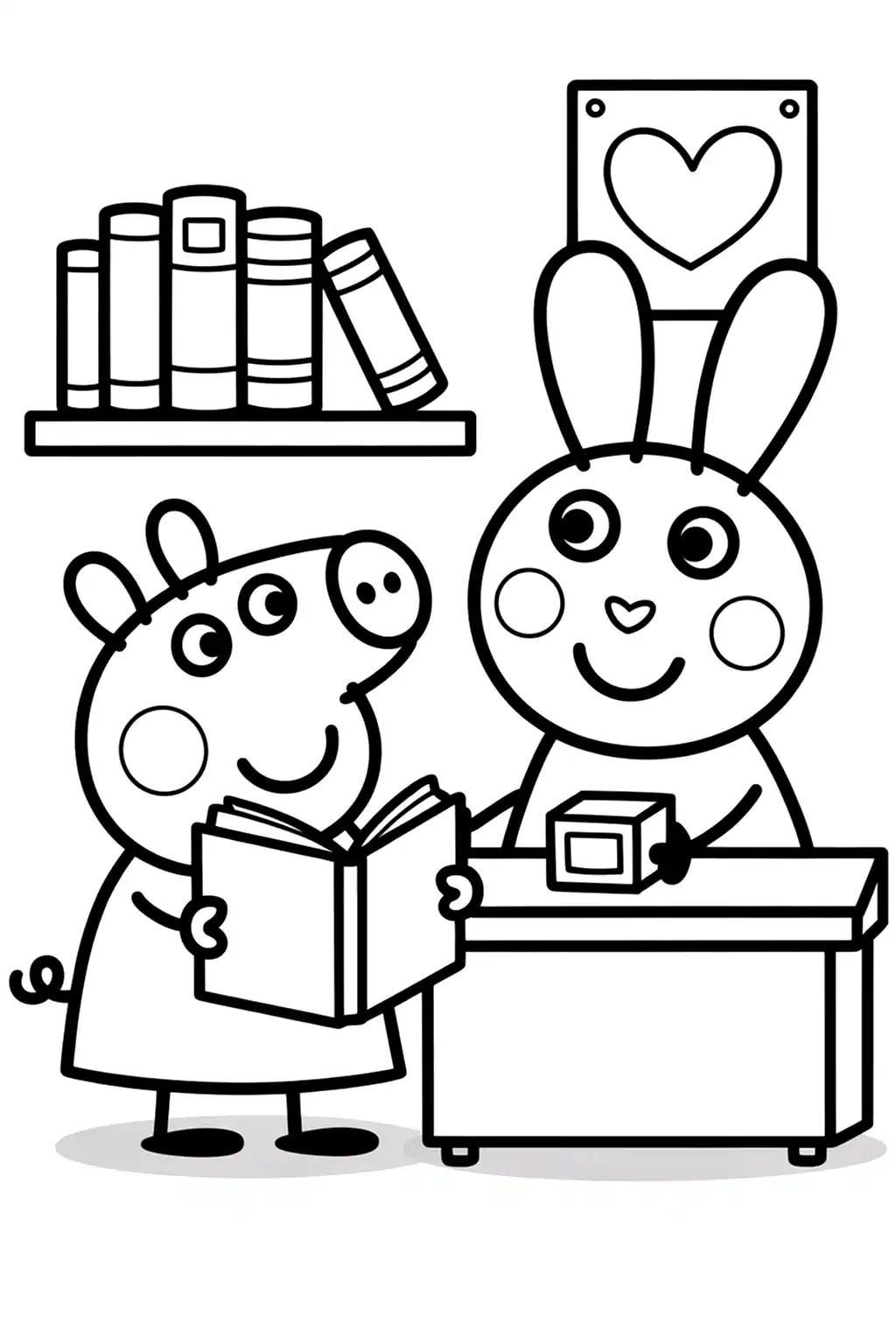Pobierz PDF swinka peppa w bibliotece darmowa kolorowanka do druku