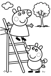 Kolorowanka do druku - Świnka Peppa wspina się na drabinkę (PDF)