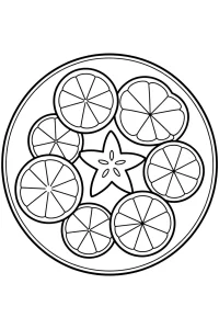 Kolorowanka do druku - Talerz pełen egzotycznych owoców (PDF)