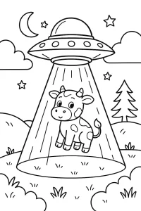 Kolorowanka do druku - UFO i krówka w świetle (PDF)