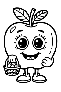 Kolorowanka do druku - Uśmiechnięte jabłko z koszyczkiem (PDF)