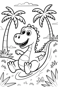 Kolorowanka do druku - Wesoły dinozaur na zjeżdżalni (PDF)