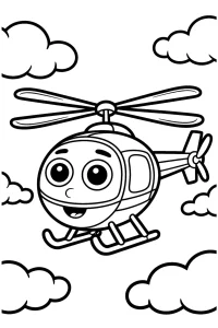 Kolorowanka do druku - Wesoły helikopterek leci w chmurach (PDF)
