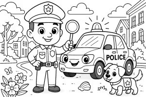 Pobierz PDF wesoly policjant na ulicy darmowa kolorowanka do druku