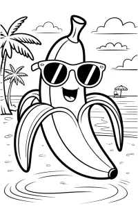 Kolorowanka do druku - Wyluzowany banan na plaży (PDF)