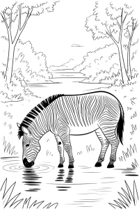 Zebra pije wodę przy stawie Kolorowanka do druku - Zebra pije wodę przy stawie (PDF)