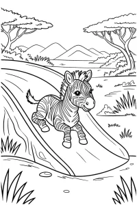 Kolorowanka do druku - Zebra zjeżdża na zjeżdżalni (PDF)
