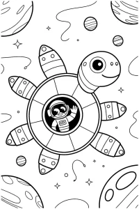 Kolorowanka do druku - Żółw statek kosmiczny z astronautą (PDF)