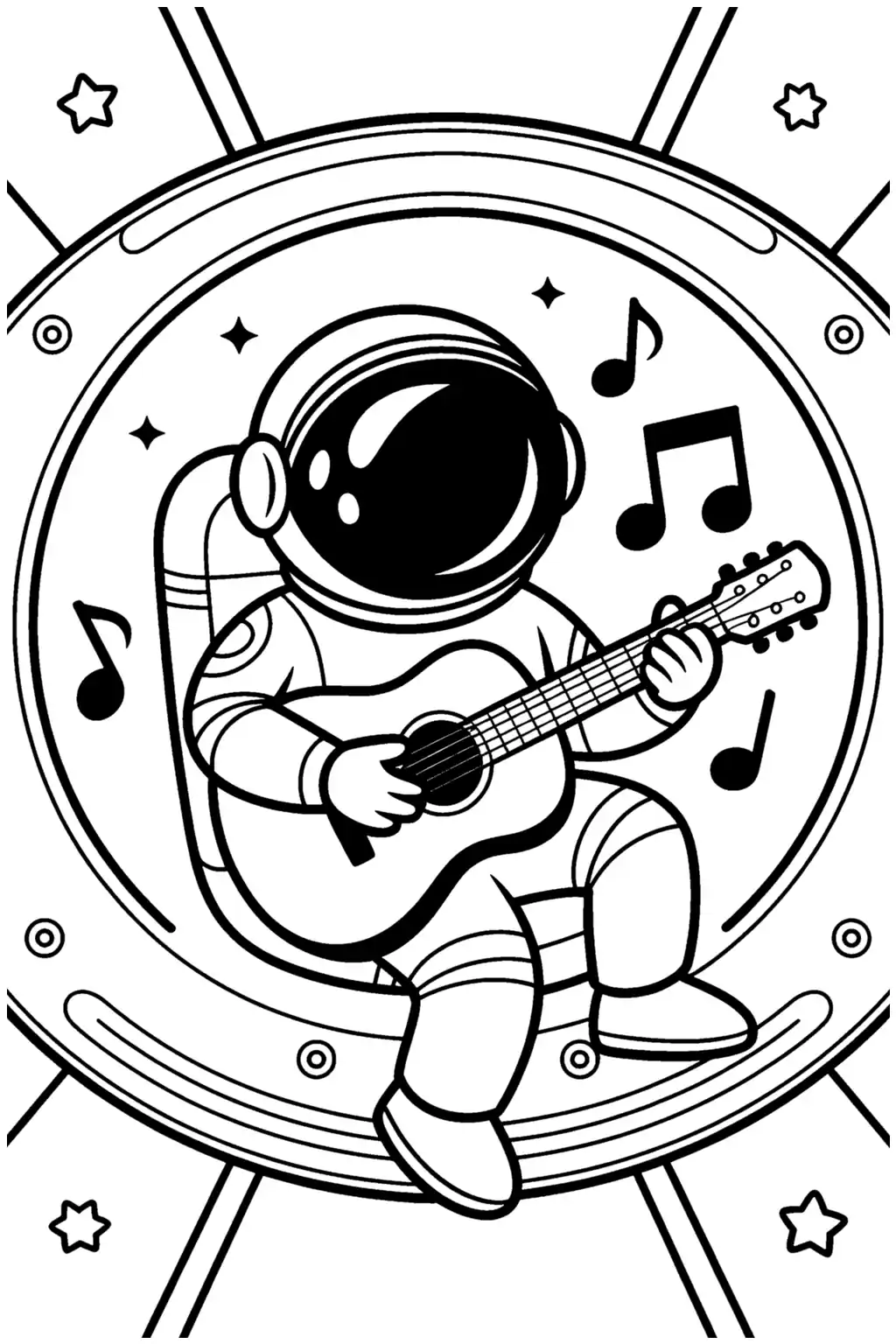 Pobierz PDF astronauta gra na gitarze w kosmosie darmowa kolorowanka do druku