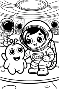 Kolorowanka do druku - Astronauta i jego kosmiczny pupil (PDF)