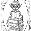 Pobierz PDF elf bibliotekarz na stosie ksiazek darmowa kolorowanka do druku