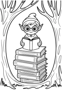 Pobierz PDF elf bibliotekarz na stosie ksiazek darmowa kolorowanka do druku