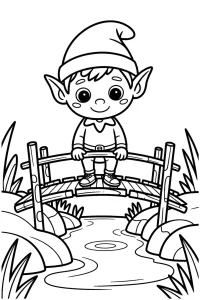 Kolorowanka do druku - Elf na moście nad strumieniem (PDF)