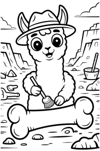 Kolorowanka do druku - Lama archeolog odkrywa kość dinozaura (PDF)